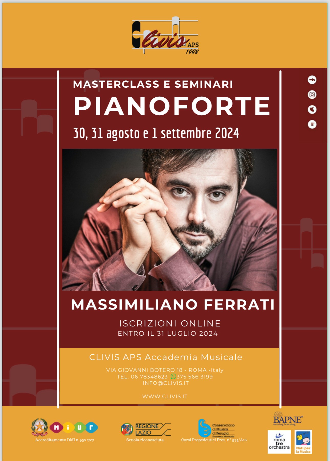 Masterclass in ROME - Clivis APS Accademia Musicale - August 30th-September 1st 2024
